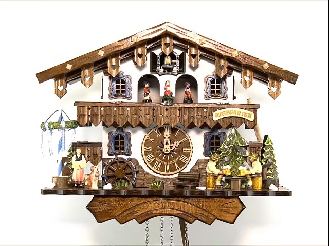 Engstler Pendule à Coucou à Quartz avec Musique Maison de la Forêt-Noire avec buveurs de bière et Roue du Moulin Mobile